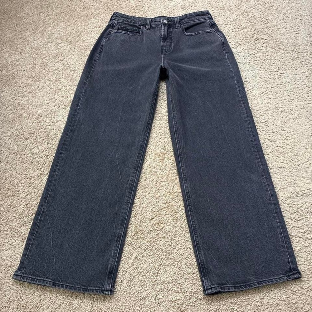 Old Navy Extra High Rise Wide Leg Jeans Washed Black Size 6 Petite Y2K Style